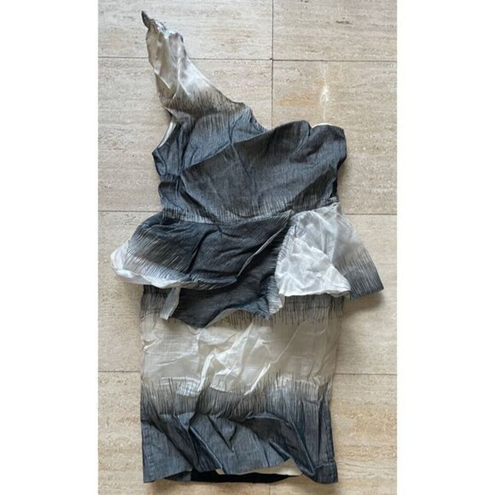 Alice Olivia Ombre One-Shoulder Evening Dress Grey Gradient Pleated Formal Gown